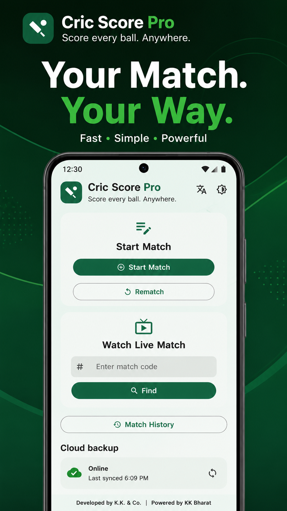 Cric Score Pro dashboard