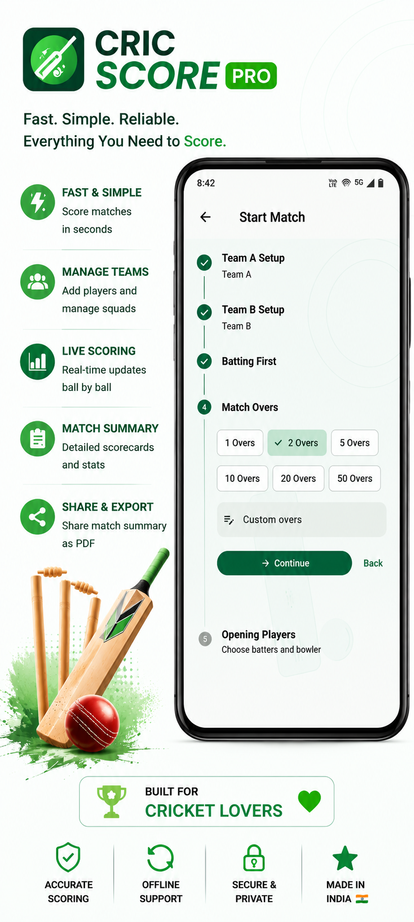 Match overs setup screen