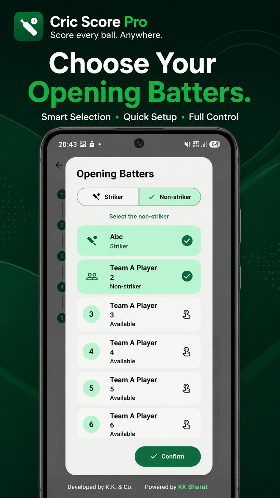 Opening batters selection screen